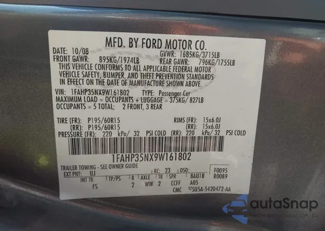 2009 Ford Focus Se из США, поврежденный, VIN 1FAHP35NX9W161802